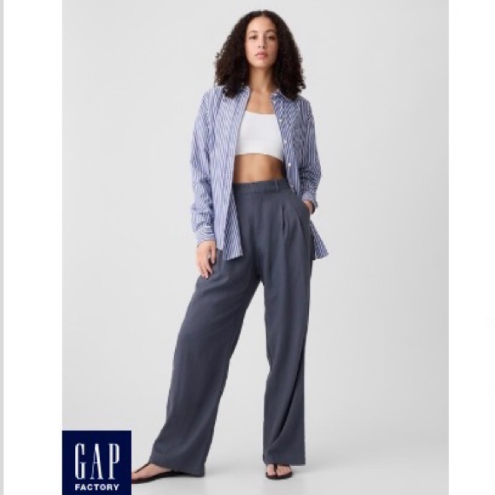 GAP Gray Blue Wide-Leg High Rise Linen-Blend Trousers - Size 20